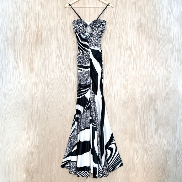 Cache Embellished Leopard Zebra Mermaid Prom Dress - Picture 1 of 11